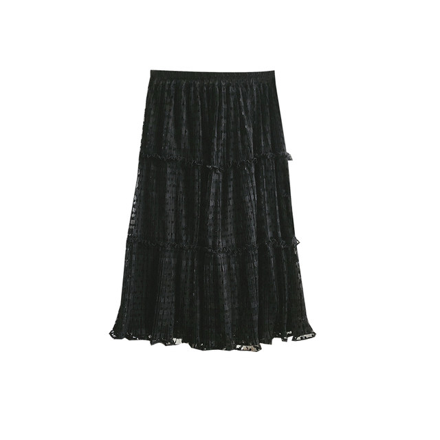 vogana Cannes home large size original age-reducing wood earrings princess dress retro print pleated lace skirt
