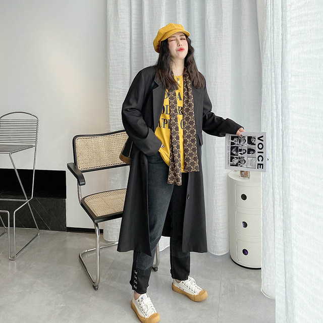 vogana Cannes home large size original autumn Korean version windbreaker jacket lapel simple temperament long suit covering flesh
