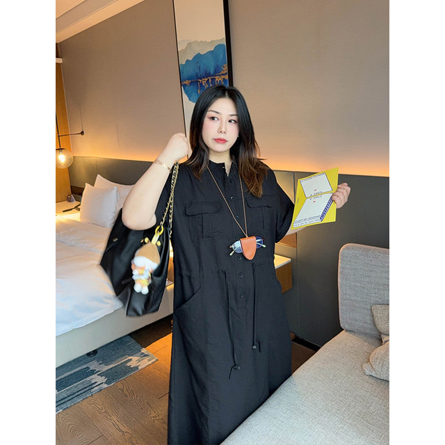 VOGANA Cannes home large size women's summer fashionable lazy pocket work skirt waist-hugging A-line dress
