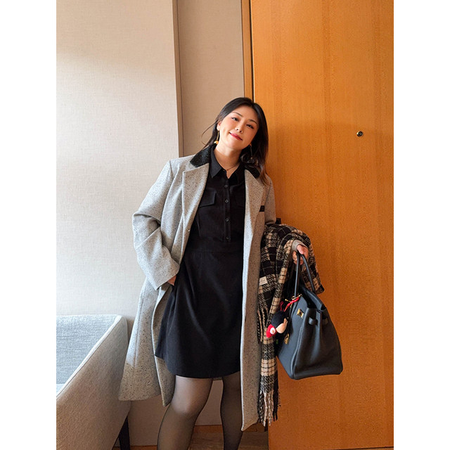 vogana Cannes Large size original autumn and winter thick warm A -line shirt skirt loose, thin waist dress
