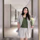 vogana Cannes home large size original retro plaid mid-sleeved suit shorts fat girl slimming suit two-piece set
