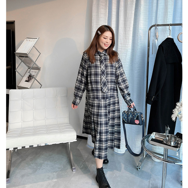 vogana Cannes plus size original age-reducing college style pattern skirt detachable tie brushed pleated dress