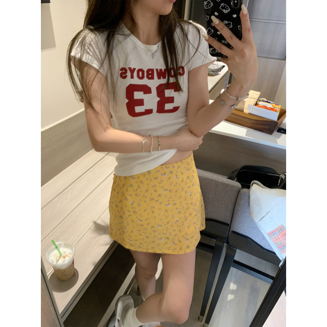ASHENONLINE Monet Garden Yellow Floral Short Skirt Women Korean Gentle Summer Temperament A-line Skirt
