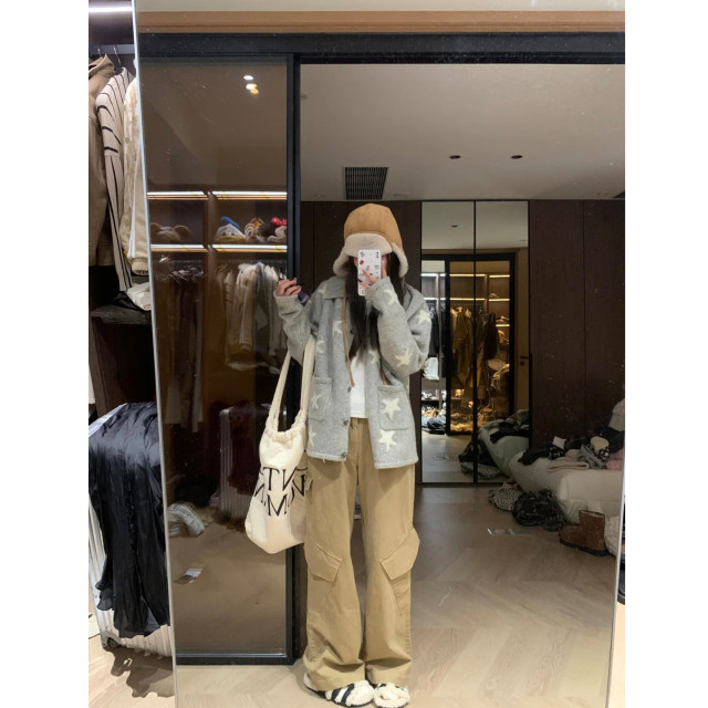 ASHENONLINE Darwin Retro Washed Wide Legs U.S. Pocket Khaki Leisure Pants Women
