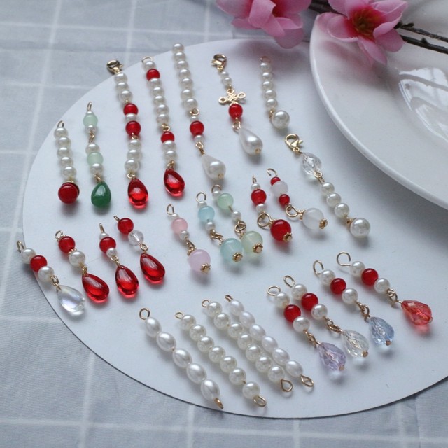 
Pearl tassel semi-finished chain handmade water drop accessories earrings ball fan headdress beaded pendant DIY accessories