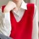 Layered sweater vest vest women V-neck cork sweater vest autumn sleeveless layered bottoming shirt horse clip