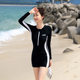 Yimeishan long-sleeved swimsuit for women one-piece swimming pool special flat corners to cover belly and make you look slim and conservative sports sun protection hot spring