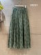 Ma Shuer wrinkled hemp texture retro prints slim big swing flowing red long skirt linen pleated skirt
