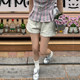 FORUYES official store American retro campus style slogan basic embroidery women's ins trendy slim casual shorts
