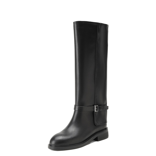 European station full genuine leather autumn and winter new knight boots retro boots Maillard high-top flat bottom knee-high straight boots