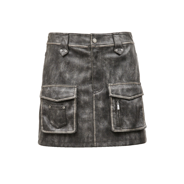 O天票 ONLY2025 spring and summer new style fashionable cool feeling old high waist PU miniskirt skirt women's versatile
