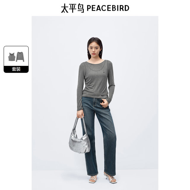 Peacebird Women's Basic Multicolor Spring and Summer T-shirt Round Neck Half High Neck Ragsleeves Short Sleeve Knitted Sweater Collection