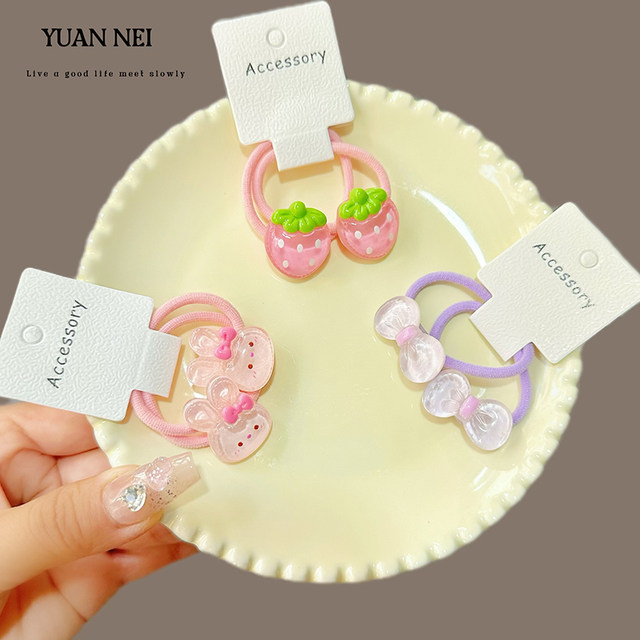 
Children's Butterfly Hair Band Cute Strawberry Hair Rope Card Holder Bow Girl Rubber Band 2025 New Princess Hair Accessories