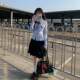 Stars hug the moon, Rhodes-Chinese shirt, college style, white striped waist, long sleeves, slim jk uniform top for women