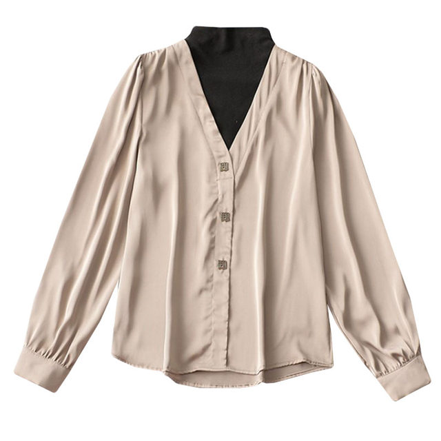 242279 Autumn shirt women's middle long sleeve tall neck
