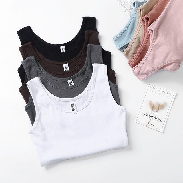 Summer versatile high-waist vest sleeveless sports t-shirt for women solid color cotton inner layer for women's bottoming shirt round neck short style