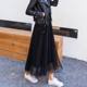 Internet celebrity gauze skirt women's skirt slim pleated temperament skirt draped mesh a-line high waist 2025 new elastic retro
