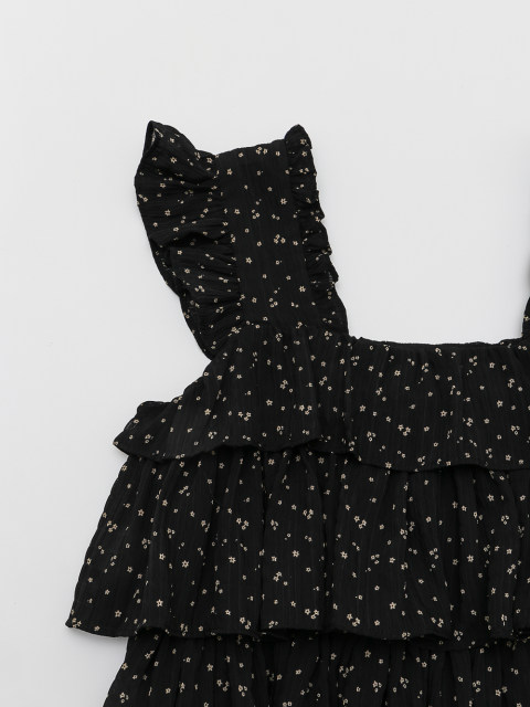 Small French sleeveless cake short suspender top design sense small fly sleeve black floral shirt for women
