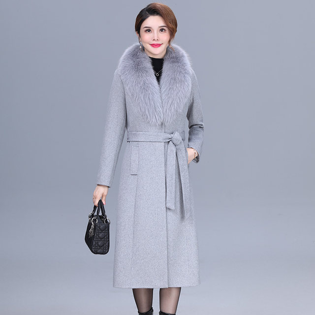 Fox fur collar cashmere coat for women mid-length 2025 new autumn and winter fashion high-end mother wool wool coat