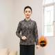 Middle-aged and elderly mothers velvet warm T-shirt for autumn and winter new retro printed stand-up collar long-sleeved stretch printed bottoming shirt