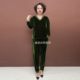 New Chinese style Chinese style velvet two-piece set for autumn new 200Jin [Jin equals 0.5 kg] Large size embroidered V-neck top and pants set