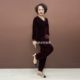New Chinese style Chinese style velvet two-piece set for autumn new 200Jin [Jin equals 0.5 kg] Large size embroidered V-neck top and pants set