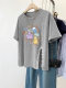 American short-sleeved T-shirt for women fat mm large size retro irregular slit best friend wear ins belly-covering front shoulder summer top
