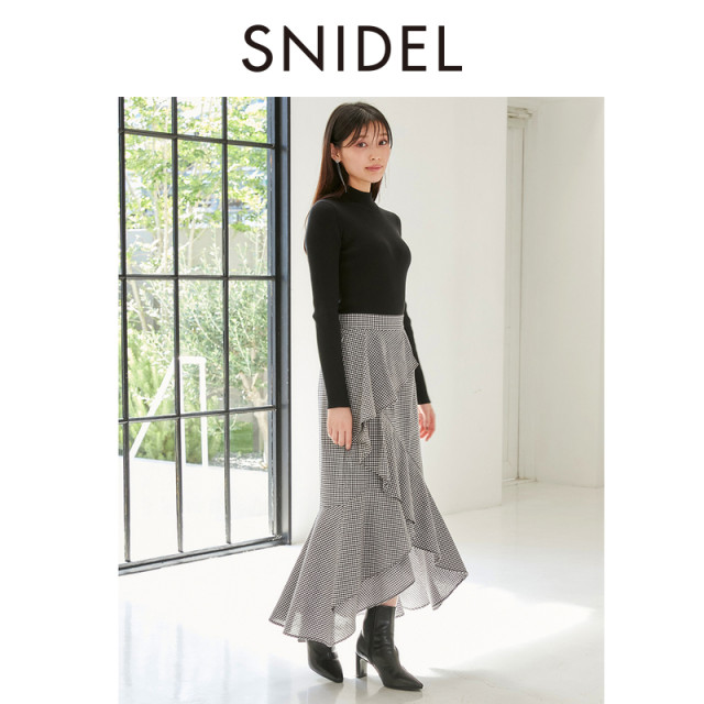 
SNIDEL autumn and winter style elegant high waist irregular plaid ruffled skirt SWFS245041