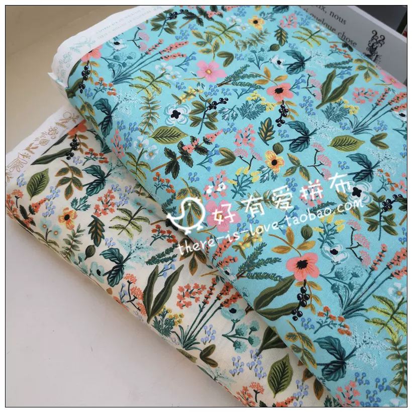 7 美国进口纯棉米白浅蓝小花柄印花布拼布娃衣书衣diy包布