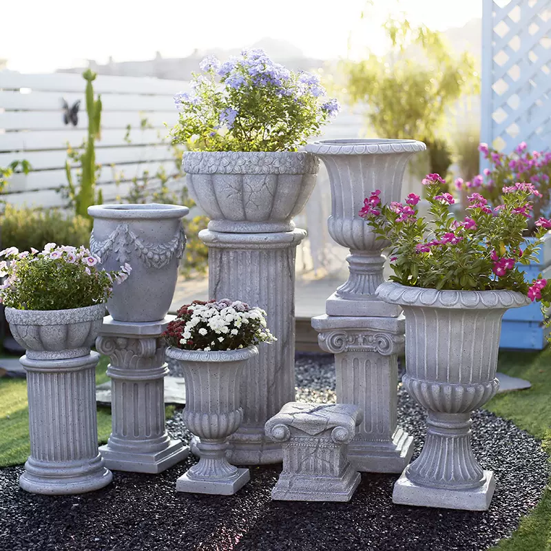 北欧花园高脚杯大花盆阳台装饰布置柱子摆件庭院底座欧式