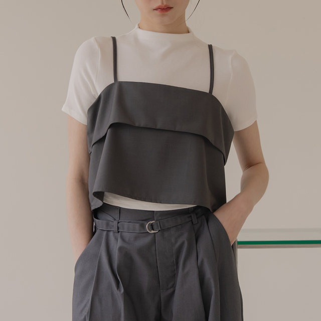 QUEENSHOP 2025 Autumn and Winter Women's Letty Short Shoulder Suit Blouse Vest - Gray 01098988