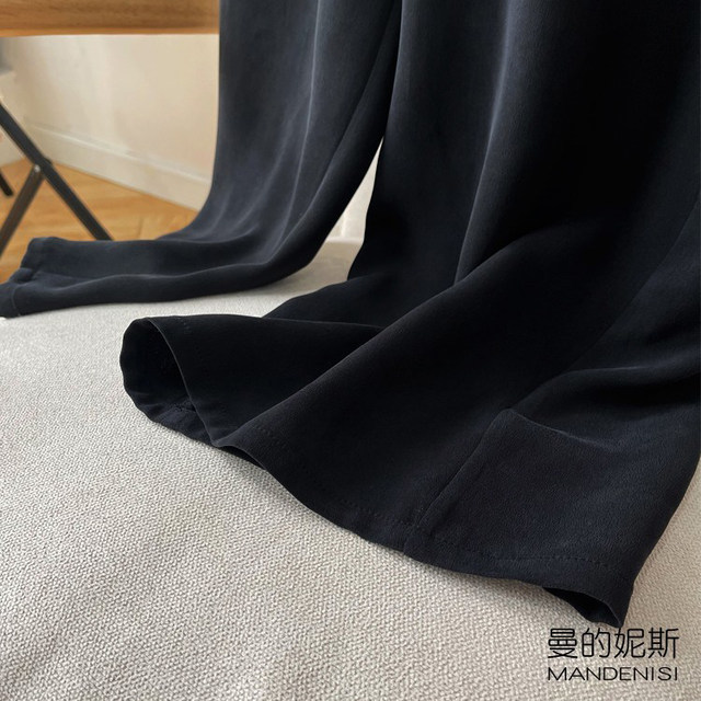 Quality goods! 32 Mmi thick heavy silk crepe black pants straight pants mulberry silk cropped pants women