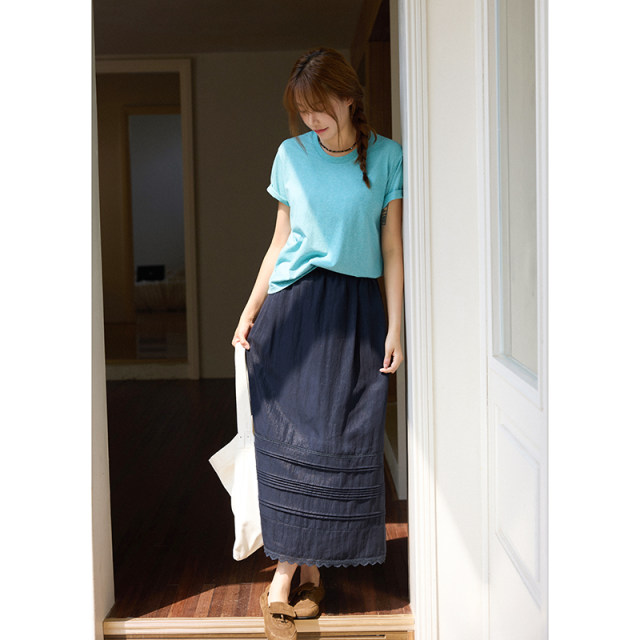 MISAZ may be dating. Retro small pleated A-line high waist. Lace spliced ​​pleated pleated tiny midi skirt.