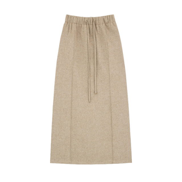 MISAZ textured items, wool blended color versatile mid-length skirt, piece-on decoration winter straight skirt