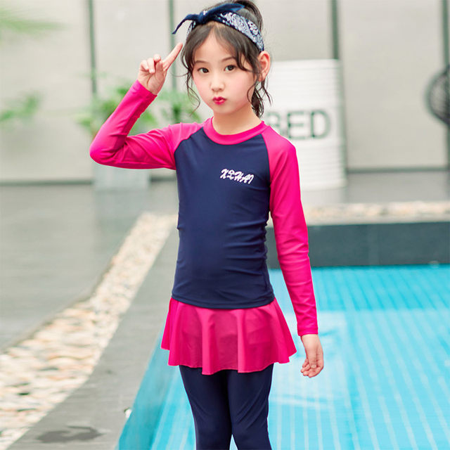 
Children's swimsuits, middle-aged and big children's diving suits, boys and girls long sleeves, long trousers, full-body sun protection, split skirt, jellyfish suit