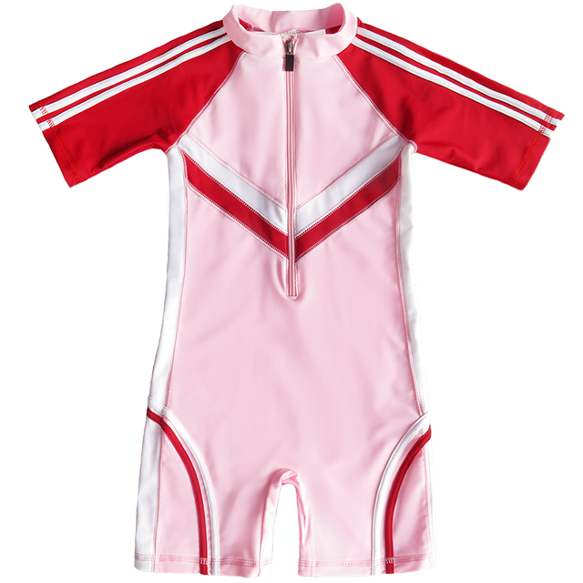 Children's swimsuit short -sleeved sunscreen boys and girls, children, baby, sports, leisure surfing, flat -angle conjoined swimsuit

