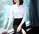 Long -sleeved V stand -necklace shirt Female white slim pants and shirt Occupation work installation of South Airlines fabric OL

