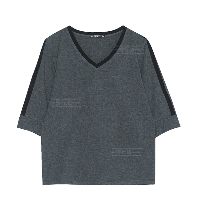 7 -point V -neck Modal cotton mid -sleeve T -shirt seven -point sleeve top female gray half -sleeved chicken heart collar middle -aged mother loose
