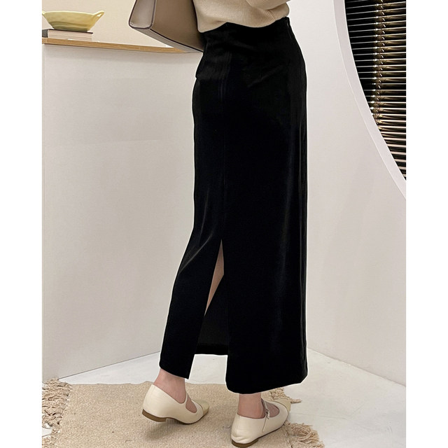 High-waisted slim straight skirt for women with long autumn and winter new style versatile black rear slit one-step hip-wrap skirt