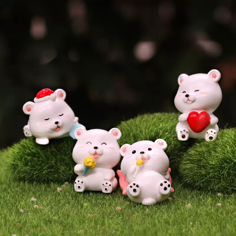 可爱小白熊手办玩偶盲盒公仔树脂工艺品圣诞节桌面蛋糕装饰小摆件
