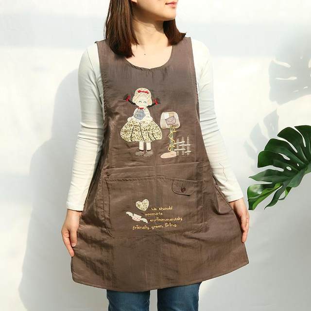 Gardening princess style oil-proof cartoon kitchen back-wearing coat baking floral painting work clothes sleeveless apron