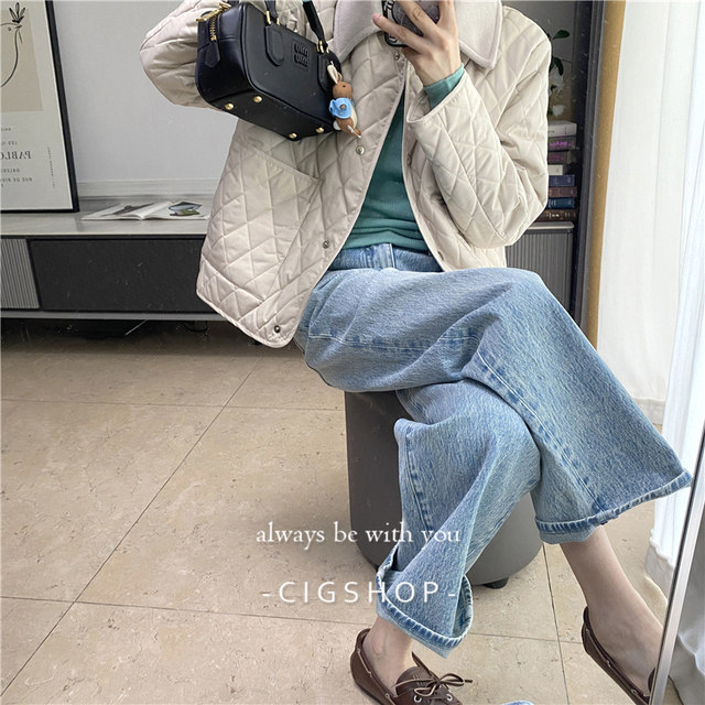 Self-restrained high-end wool collar quilted diamond lightweight cotton jacket with high-sensory cotton jacket with short jacket