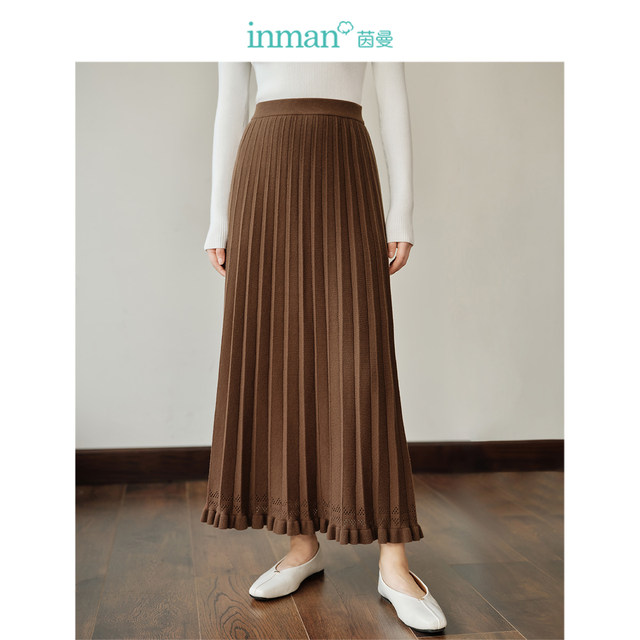Inman Maillard core yarn skirt women's new elastic waist A-line hip-covering skirt 18412497