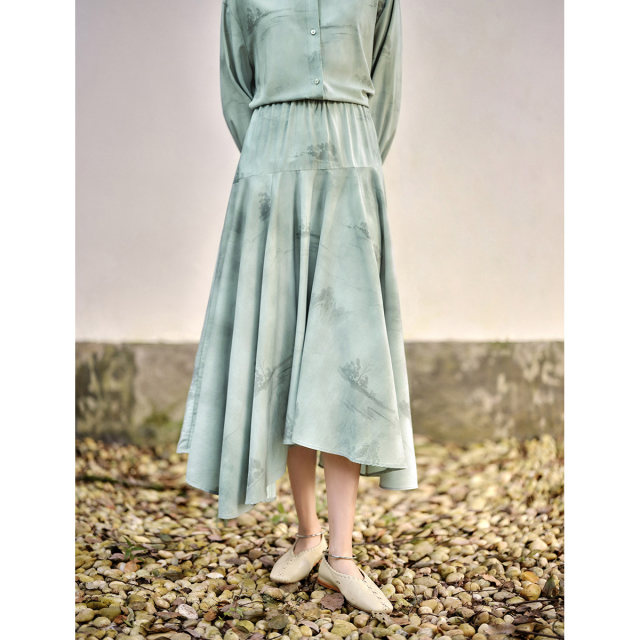 Inman new Chinese skirt for women in spring 2024 new Zen mid-length A-line skirt
