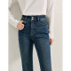 Inmanzhi warm velvet flared jeans 2024 winter women's clothing new slim fit legs long slim warm trousers

