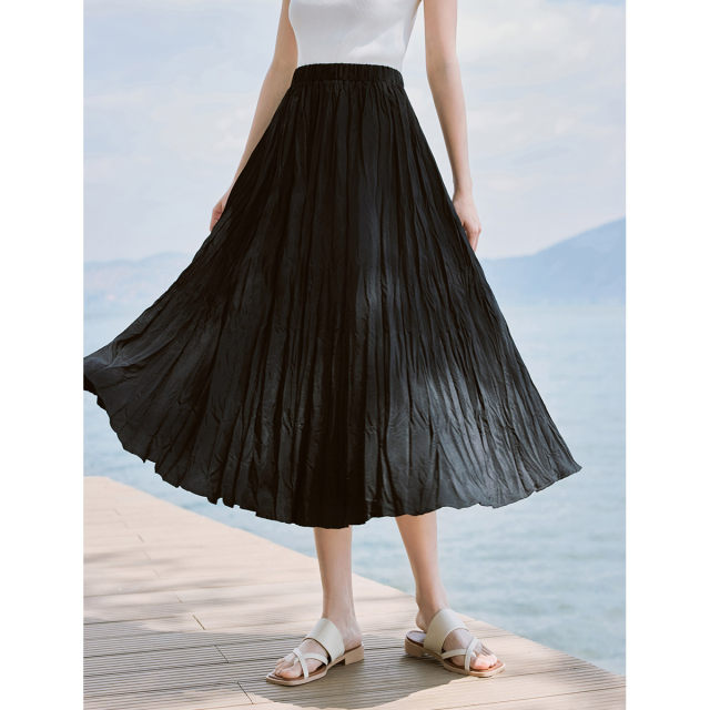 First pay Dingyinman pleated skirt for women in summer new elastic waist A-line mid-length skirt 18424104