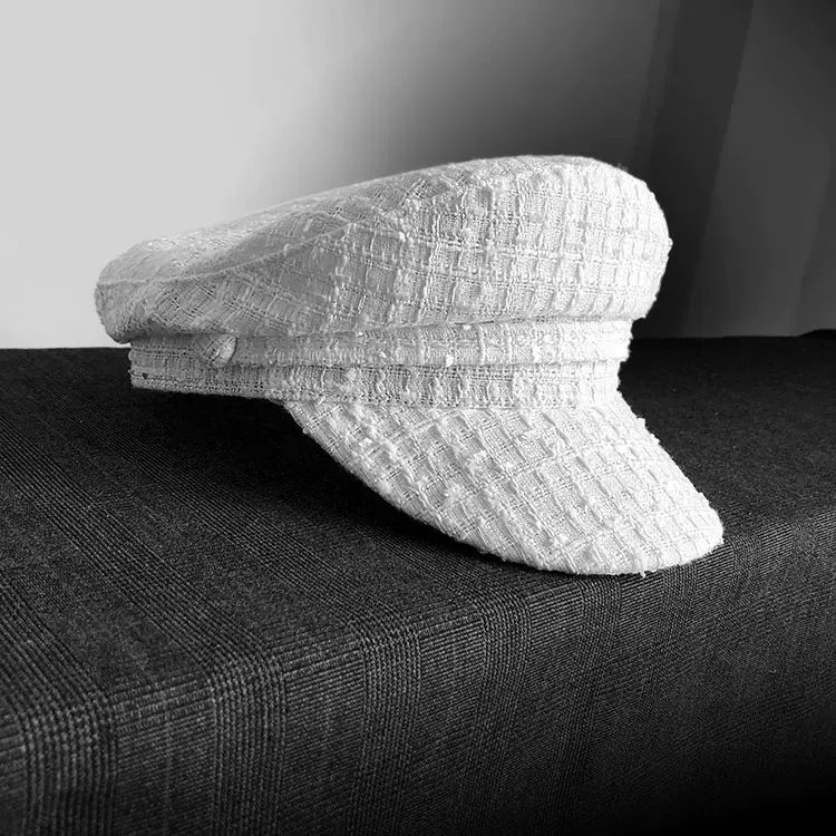 白帽子女鸭舌帽春夏轻薄透气海军帽优雅纯白小香风网红