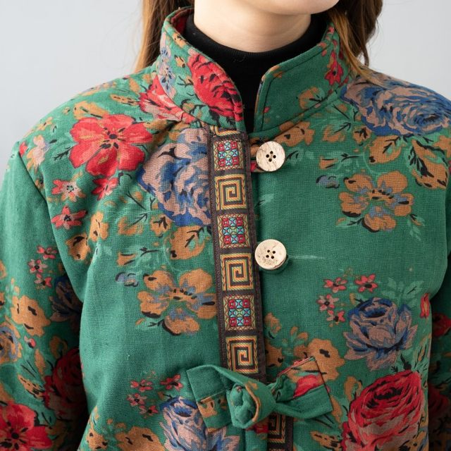 National style mother wear autumn and winter new short cotton jacket Chinese style plus velvet cotton clothes warm stand collar jacket