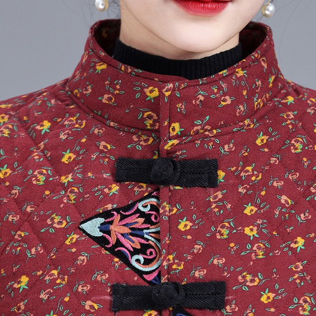 Ethnic style mother wear autumn and winter new short cotton jacket retro trouser stand collar middle-aged and elderly women's cotton clothes jacket