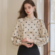 Rose French Polka Dot Streamer Neck Shirt for Women 2025 Spring New Temperament Puff Sleeve Satin Top 11742